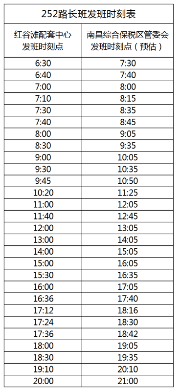 252路长班班发班时刻表