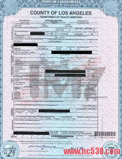 迈克尔-杰克逊死亡证明签发